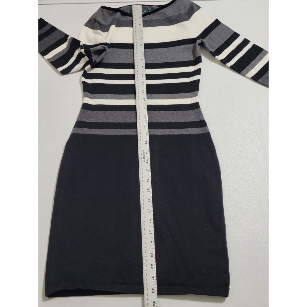 Lauren Ralph Lauren Womens Sweater Dress Size PXS Black Striped Midi Bodycon - Picture 8 of 11